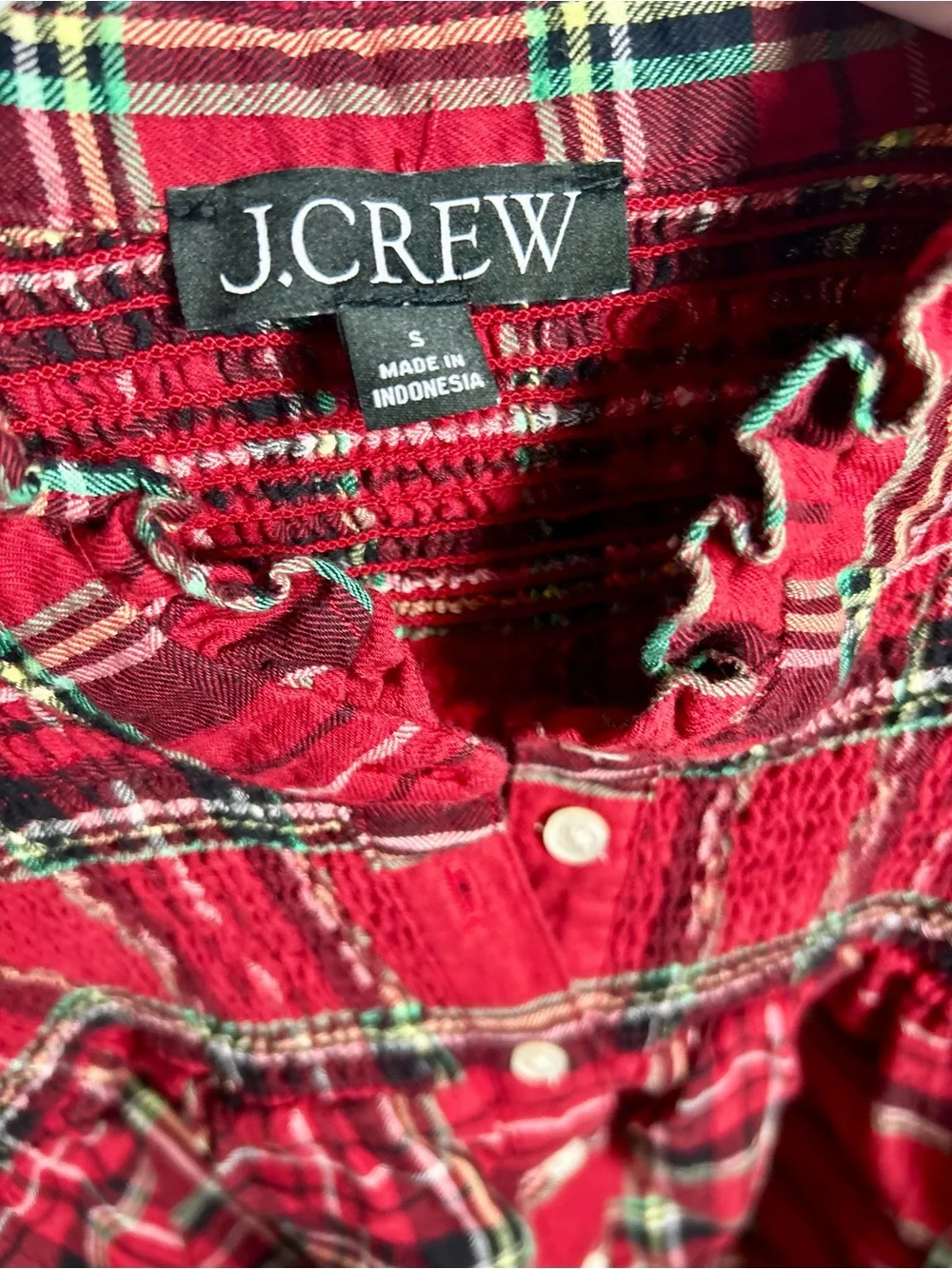 J.Crew Re-Imagined Red Plaid Ruffle Collar Peplum Blouse S
